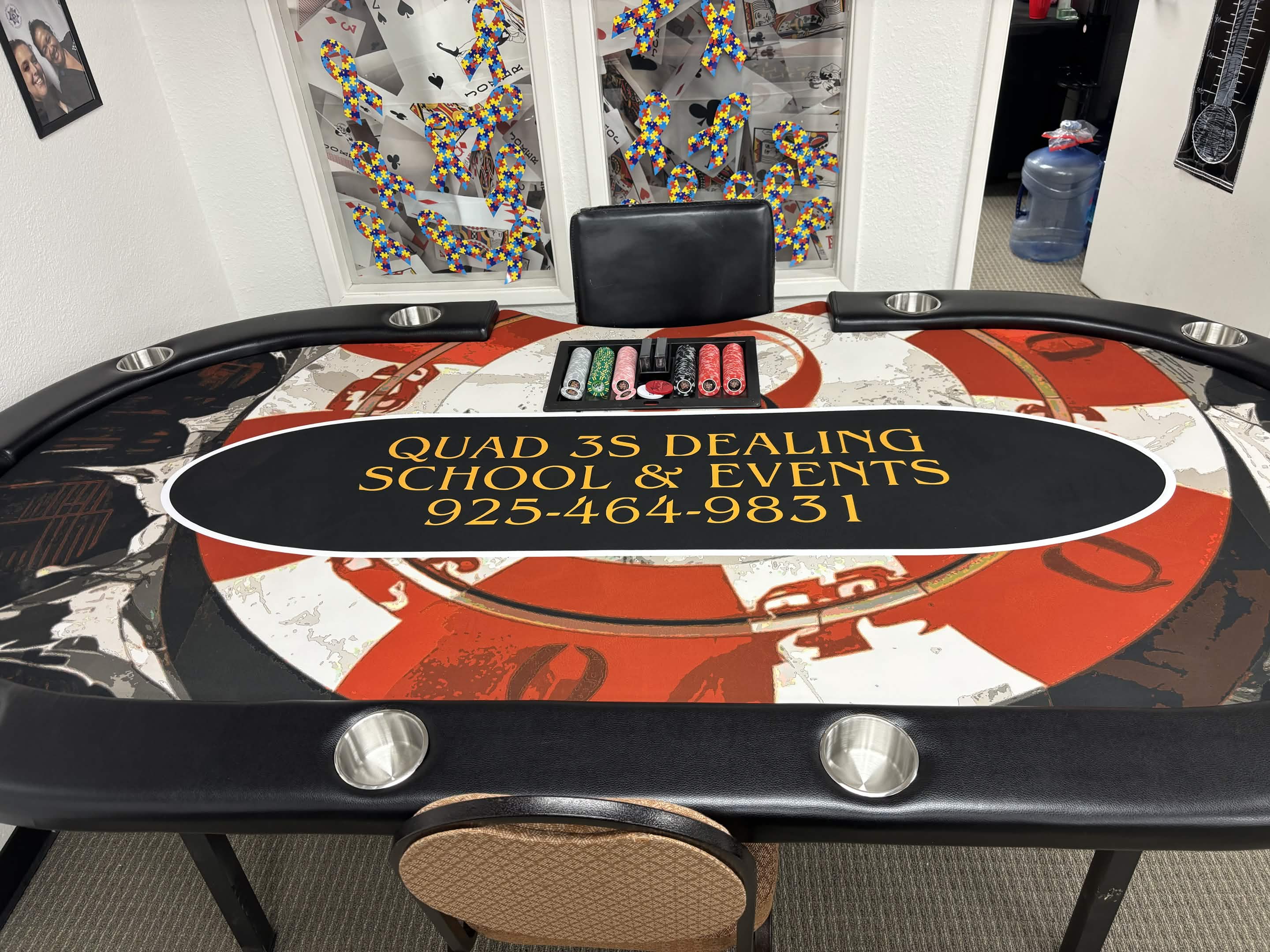 Quad 3s professional dealing equipment - custom table with chips